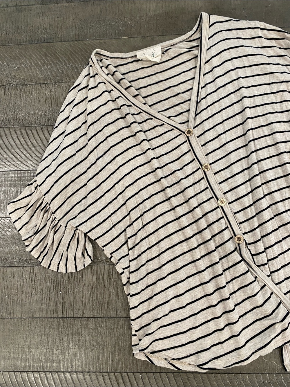 Fantastic Fawn Cream and Black Striped Button-Front Top